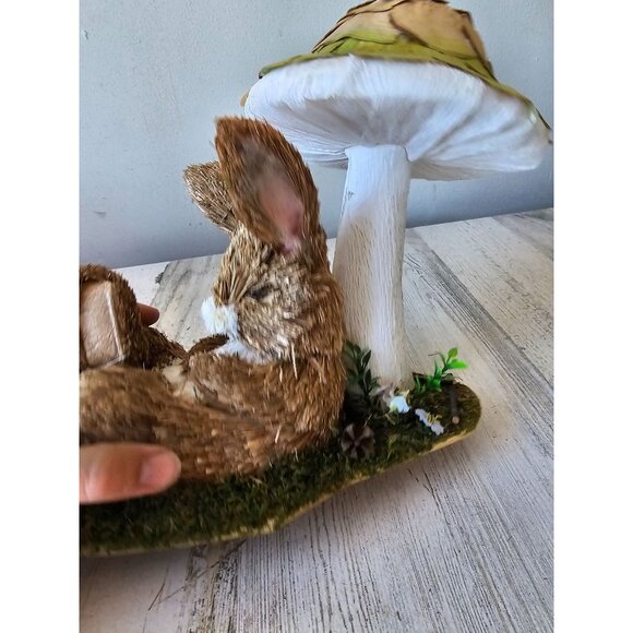Vintage sisal bottle brush bunny rabbit mushroom Easter spring decor statue figu - Picture 8 of 8